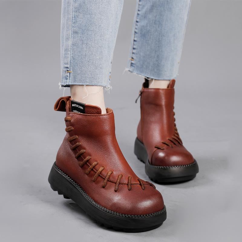 Vinter Vår Retro Läder Patch Casual Stövlar Boots