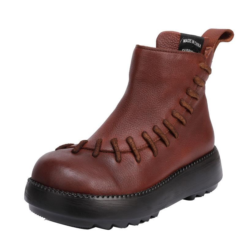 Vinter Vår Retro Läder Patch Casual Stövlar Boots