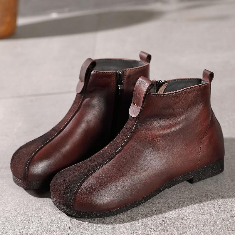 Vinter Vår Retro Läder Platt Mjuk Sula Casual Stövlar Boots