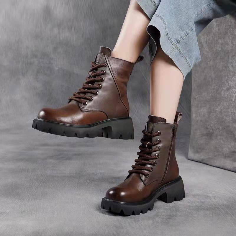 Vinterläder Rund Head Platform Casual Stövlar Boots