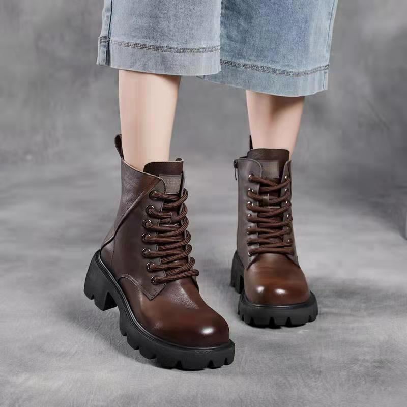 Vinterläder Rund Head Platform Casual Stövlar Boots