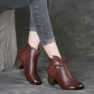 Vinterplysch Retro Läder Blomdekoration Casual Stövlar Boots