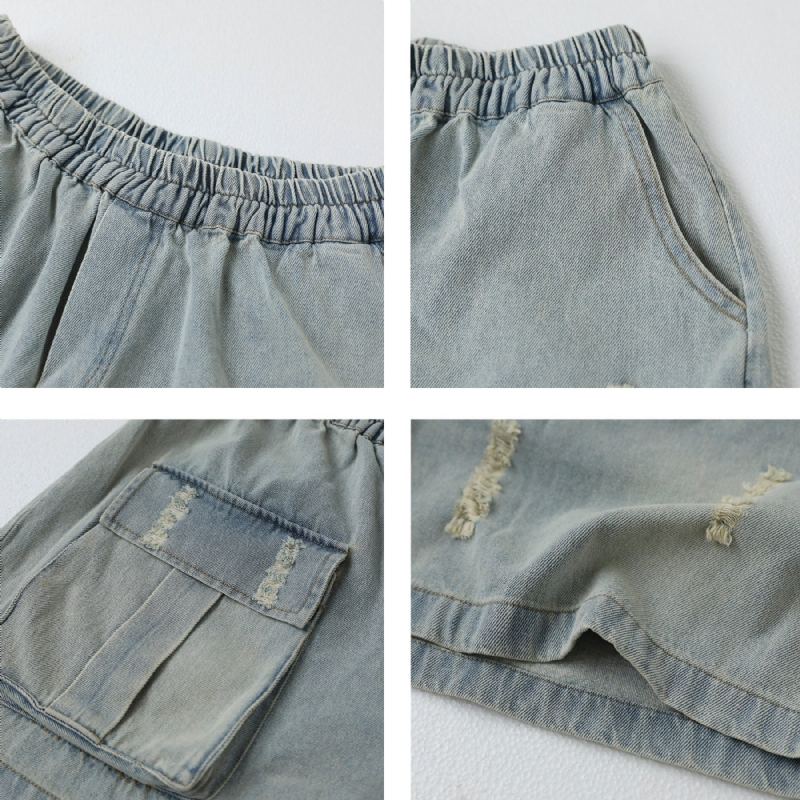 Dam Retro Lösa Sommar Denim Shorts I Bomull