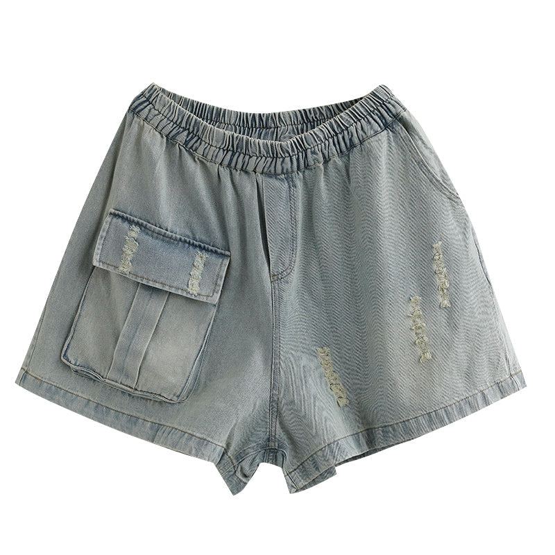 Dam Retro Lösa Sommar Denim Shorts I Bomull