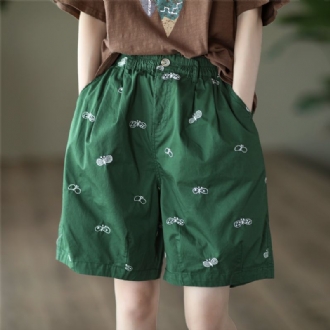 Dam Sommar Retro Butterfly Brodery Shorts I Bomull