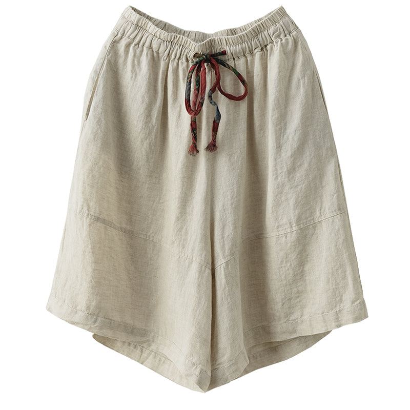 Dam Sommar Retro Linneshorts Med Dragsko