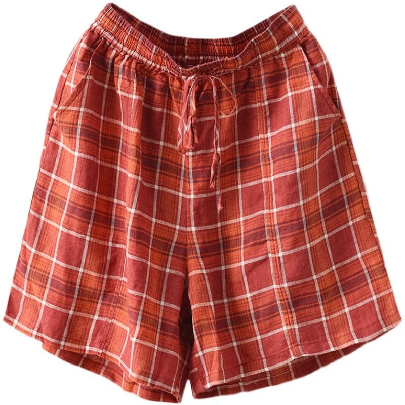 Dam Sommar Retro Rutigt Linne Lösa Shorts