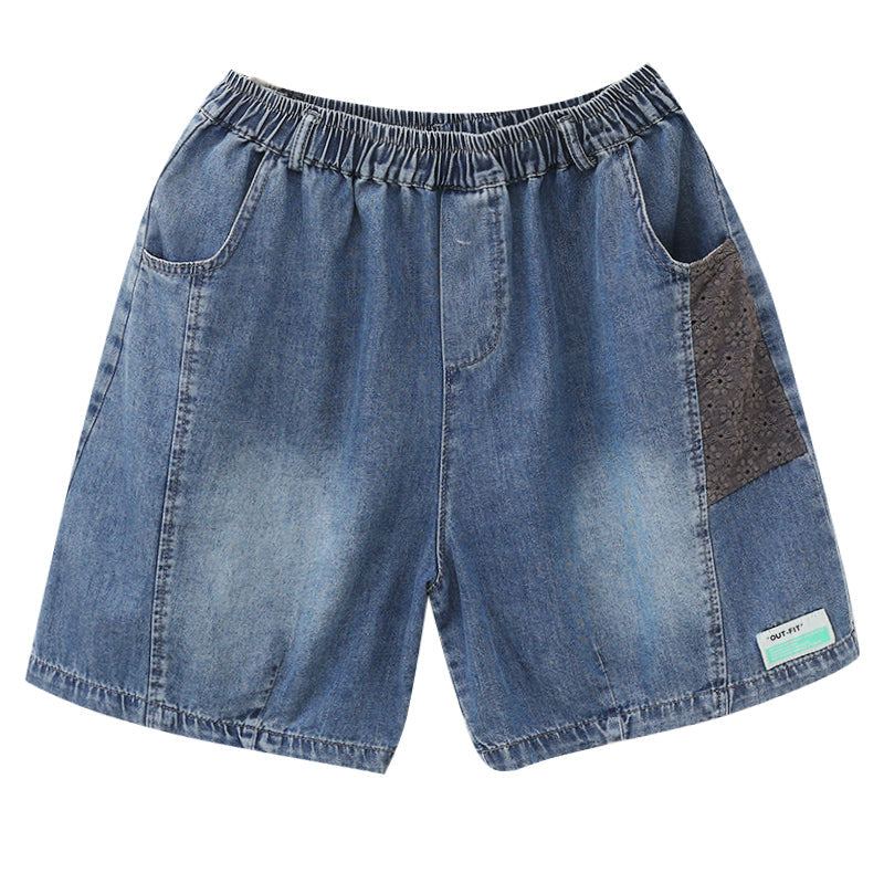 Dam Summer Patchwork Retro Lösa Denimshorts I Bomull