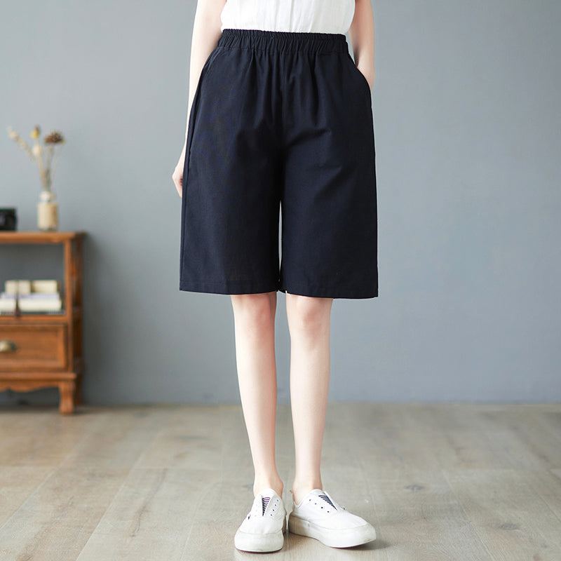 Kvinnor Sommar Hög Midja Casual Shorts I Linne