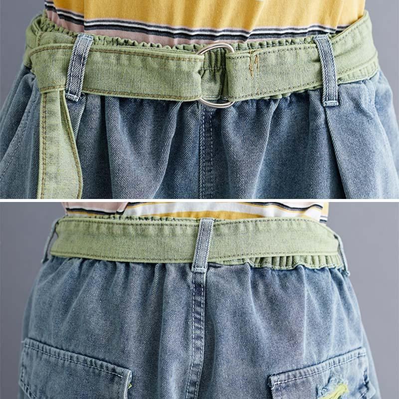 Summer Loose A-line Cotton Denim Shorts