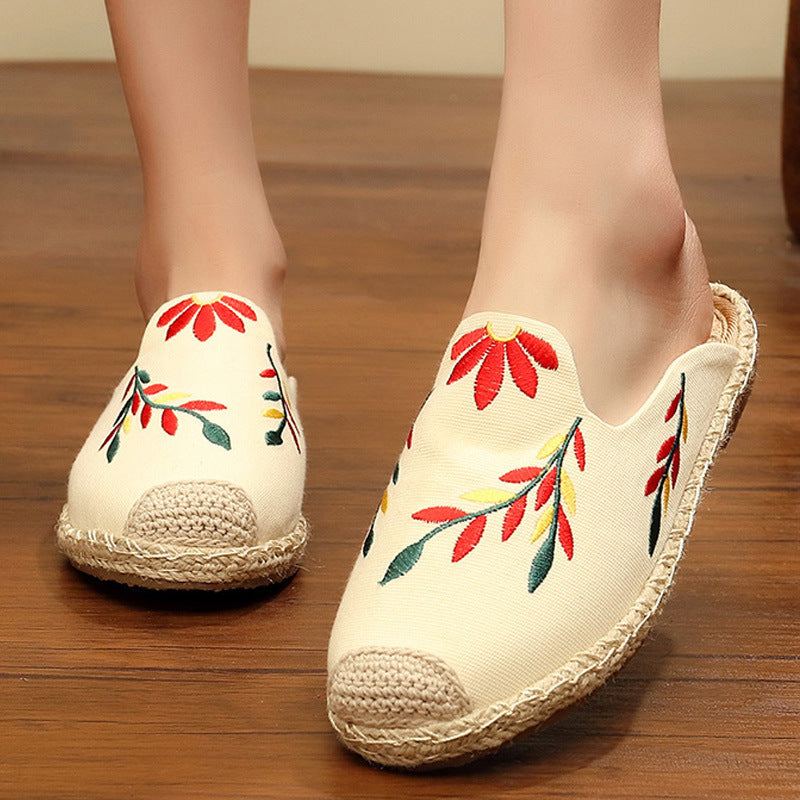 Dam Retro Summer Leaf Brodery Canvas Tofflor