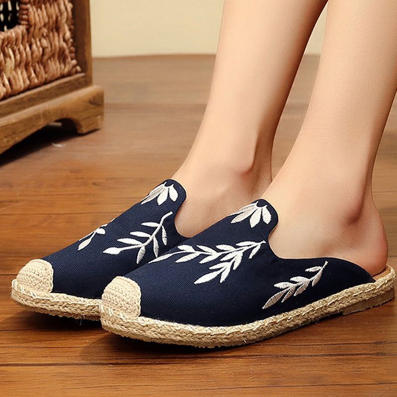 Dam Retro Summer Leaf Brodery Canvas Tofflor