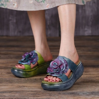 Dam Sommar Vintage Läder Floral Platform Tofflor