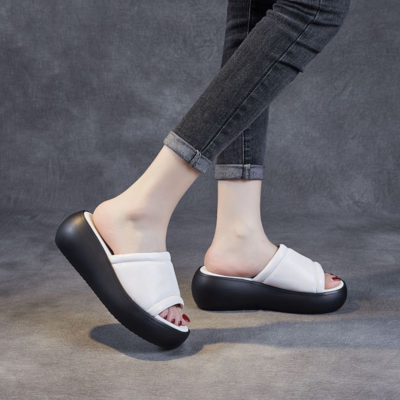 Dam Sommarläder Casual Wedge Tofflor