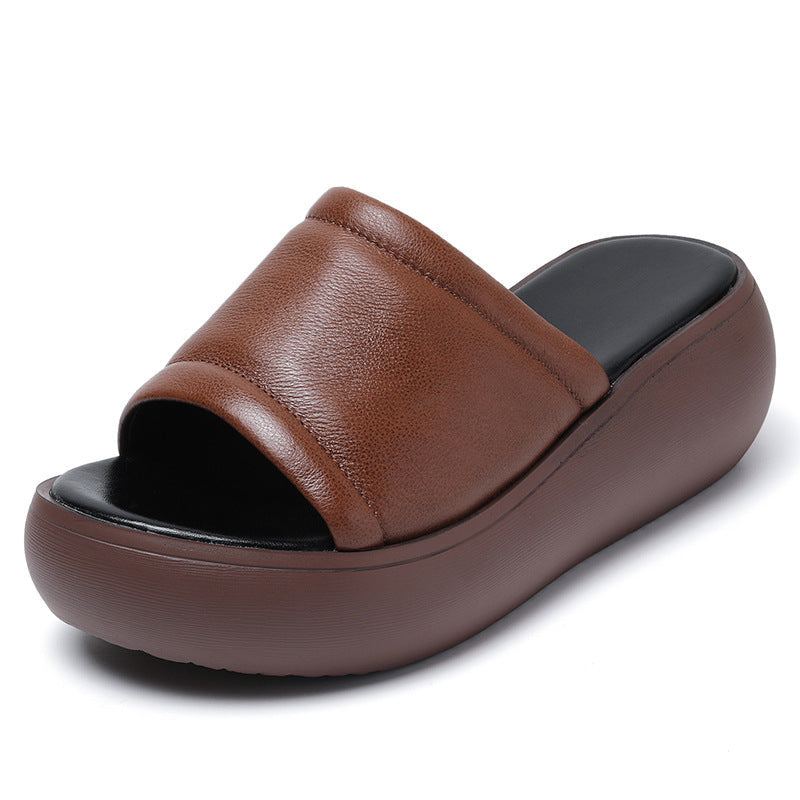 Dam Sommarläder Casual Wedge Tofflor