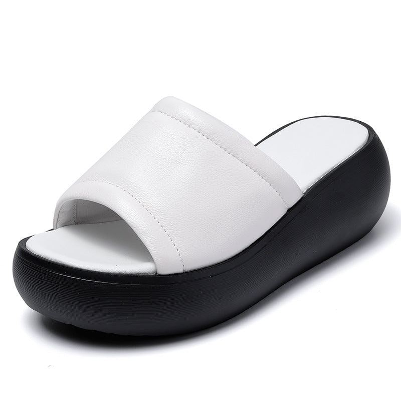 Dam Sommarläder Casual Wedge Tofflor