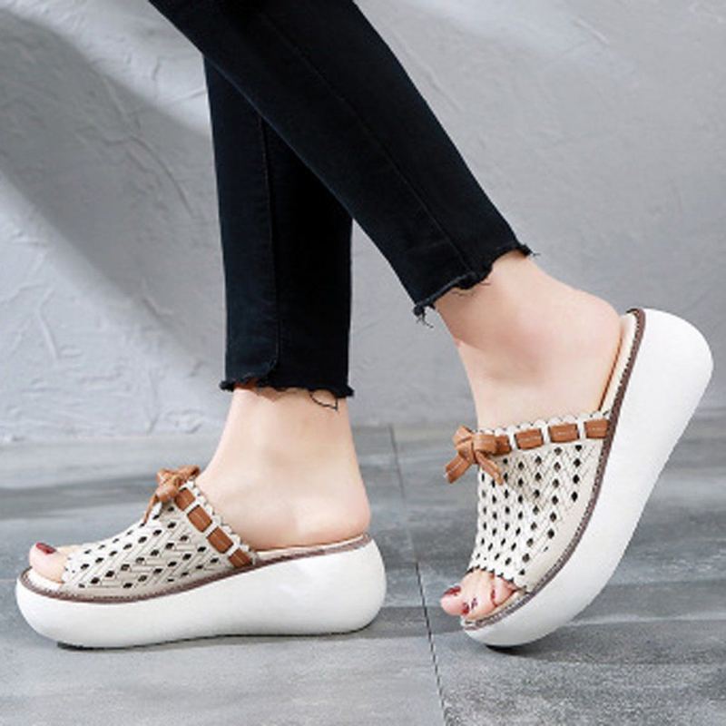 Hollow Out Bow Knot Platform Casual Tofflor