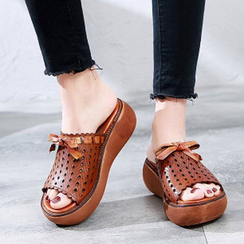 Hollow Out Bow Knot Platform Casual Tofflor