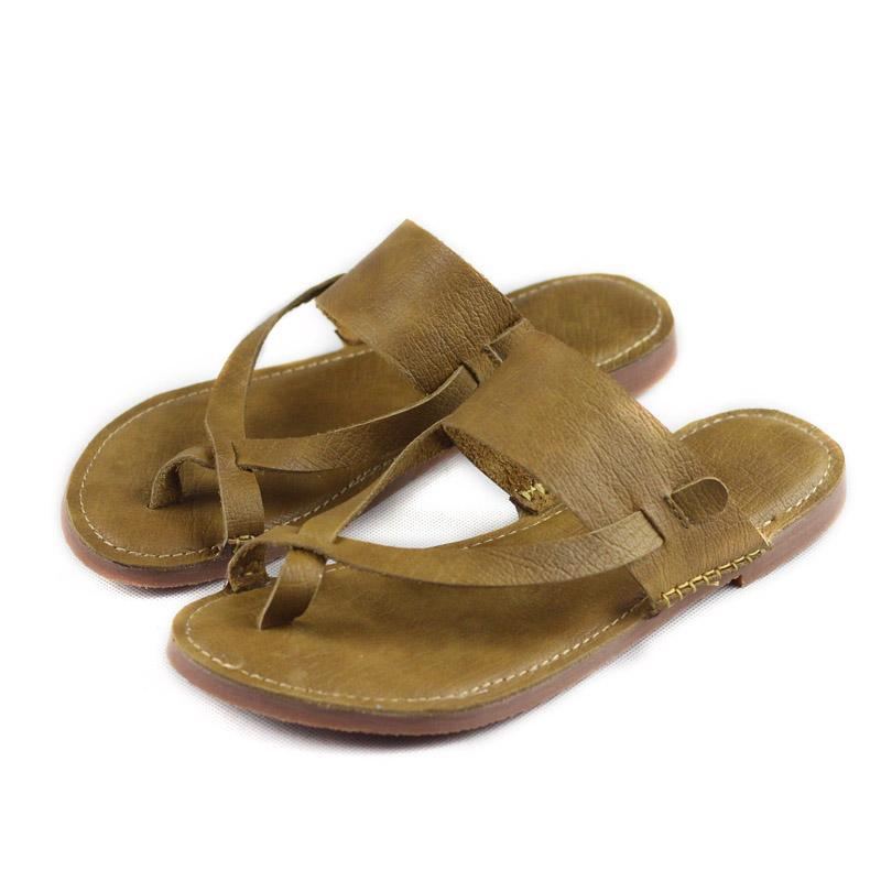 Retro Läder Clip Toe Solida Casual Tofflor