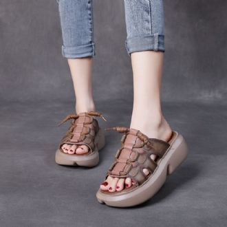 Sommar Casual Retro Läder Wedge Tofflor