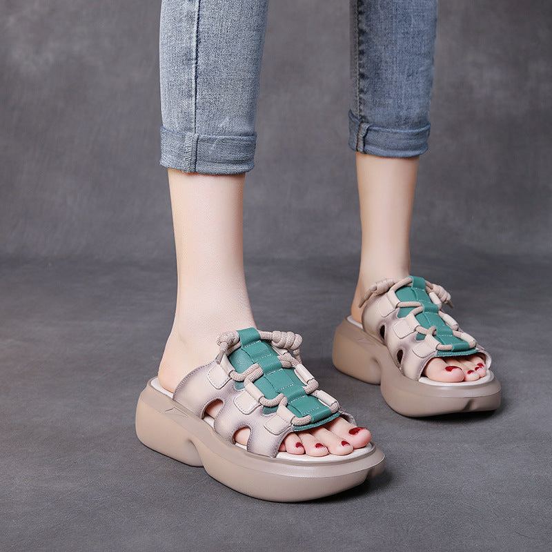 Sommar Casual Retro Läder Wedge Tofflor