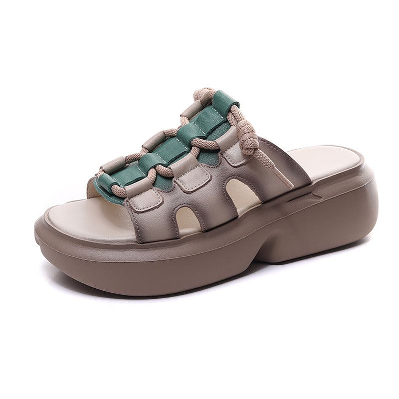 Sommar Casual Retro Läder Wedge Tofflor