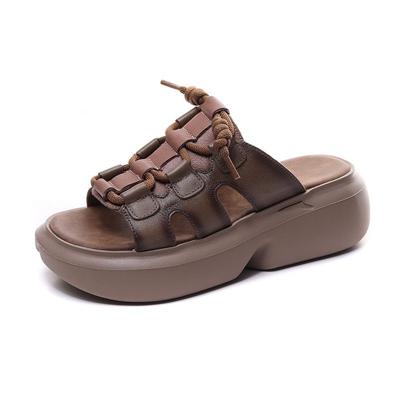 Sommar Casual Retro Läder Wedge Tofflor