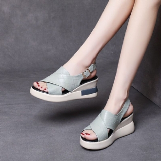 Dam Retro Läder Wedge Casual Summer Sandaler