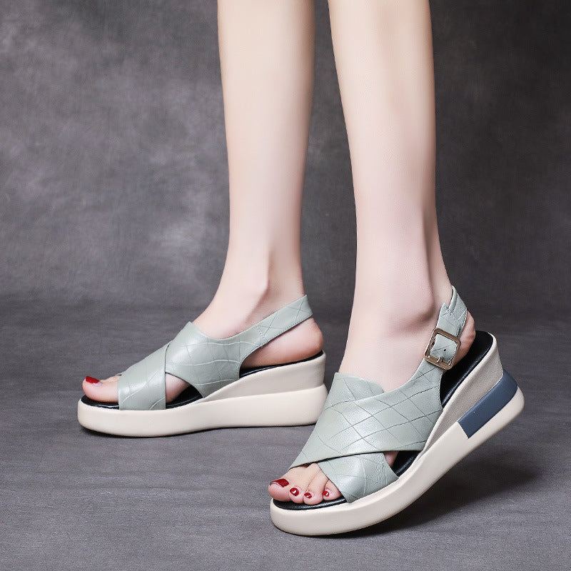 Dam Retro Läder Wedge Casual Summer Sandaler