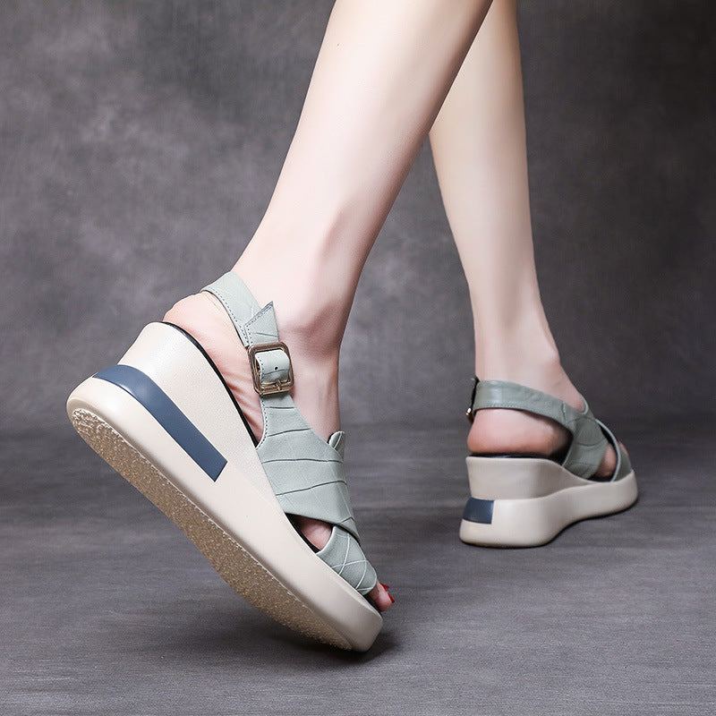 Dam Retro Läder Wedge Casual Summer Sandaler