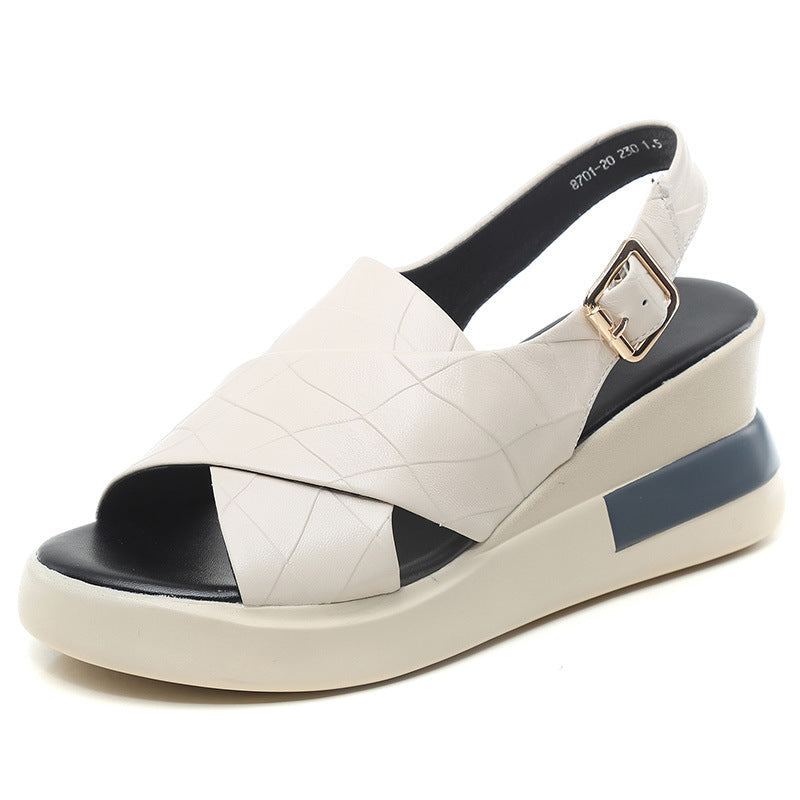 Dam Retro Läder Wedge Casual Summer Sandaler