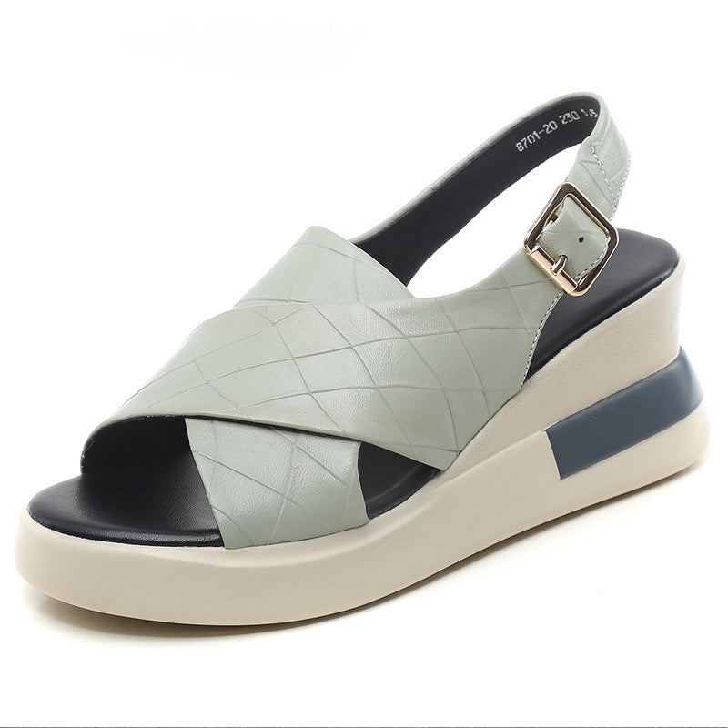 Dam Retro Läder Wedge Casual Summer Sandaler