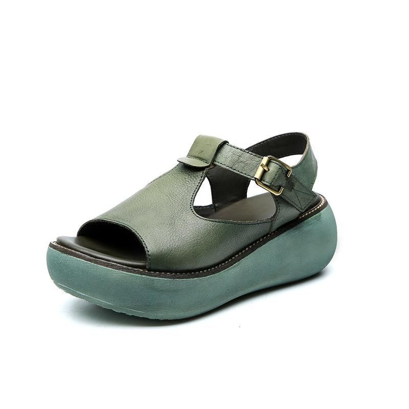 Dam Sommar Retro Läder Handgjorda Sandaler