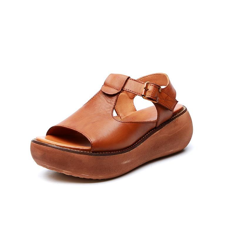 Dam Sommar Retro Läder Handgjorda Sandaler