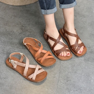 Dam Sommar Retro Läder Strappy Sandaler