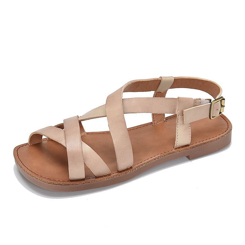 Dam Sommar Retro Läder Strappy Sandaler