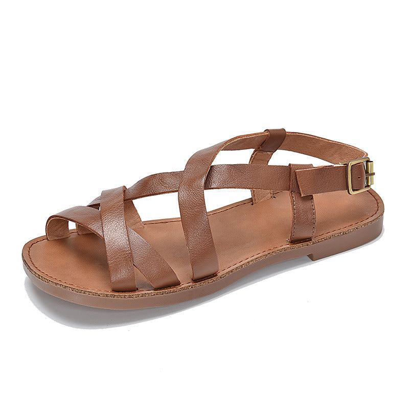 Dam Sommar Retro Läder Strappy Sandaler