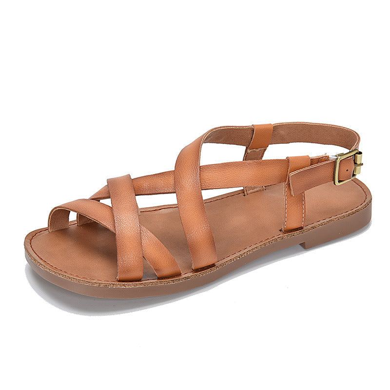 Dam Sommar Retro Läder Strappy Sandaler