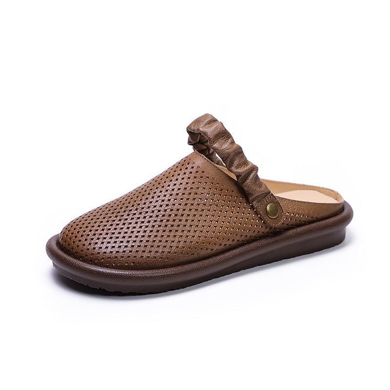 Dam Vintage Summer Hollow Läder Casual Sandaler Tofflor