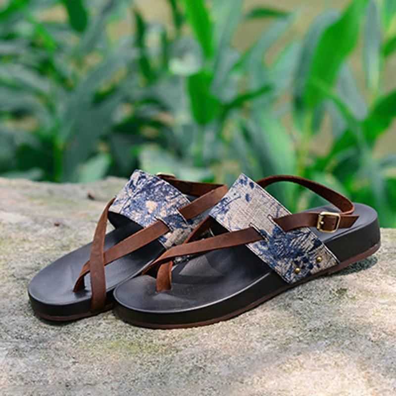 Damtryckt Clip Toe Casual Holiday Platta Skor Sandaler