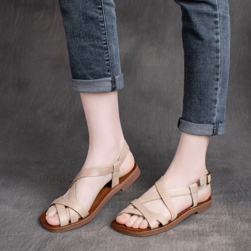 Kvinnor Casual Casual Läder Strappy Sandaler