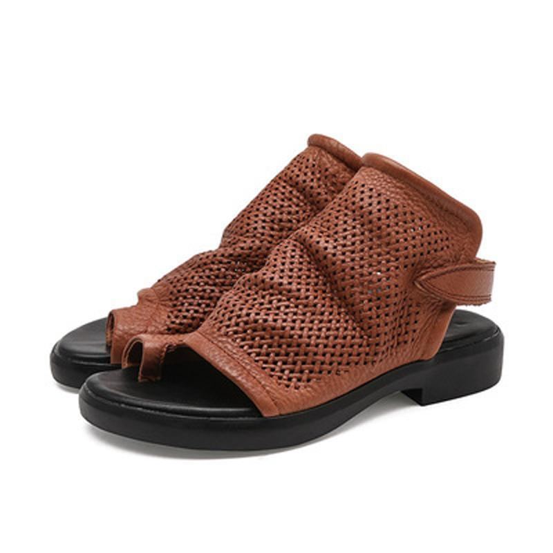 Kvinnor Hollow Out Clip Toe Läder Platta Skor Sandaler