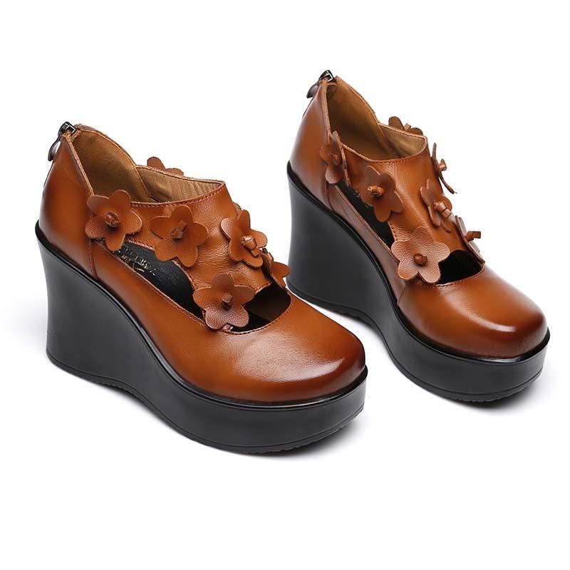 Läder Retro Flower Summer Platform Sandaler