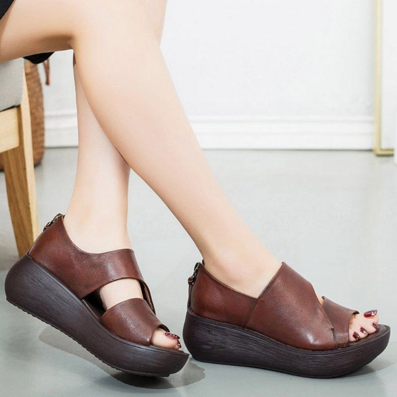 Peep Toe Wedge Casual Lädersandaler