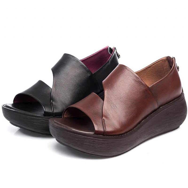 Peep Toe Wedge Casual Lädersandaler