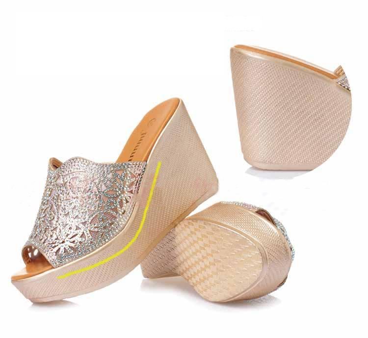 Rhinestone High Slope Heel Halkfria Sandaler Och Tofflor Stl 11 September