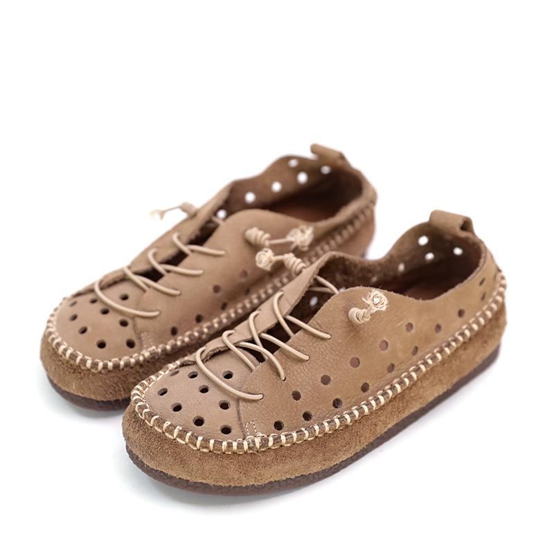 Sommar Kvinnor Läder Hollow Lace Up Sandaler