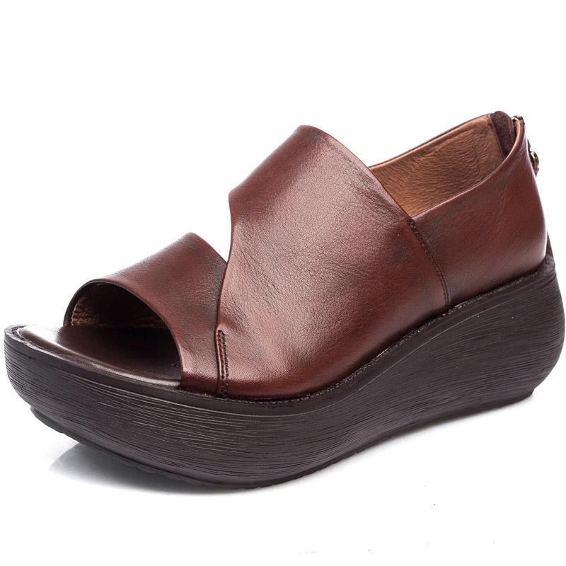 Spring Summer Wedge Retro Handgjorda Lädersandaler