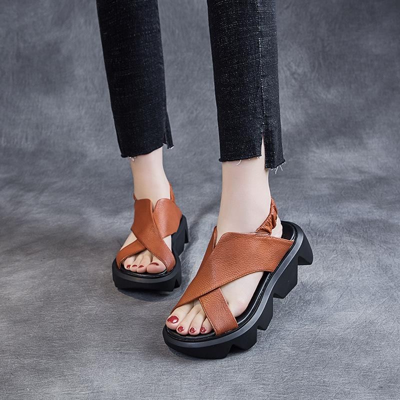 Summer Retro Leather Beach Platform Sandaler