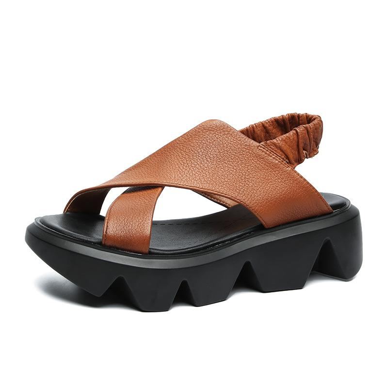 Summer Retro Leather Beach Platform Sandaler